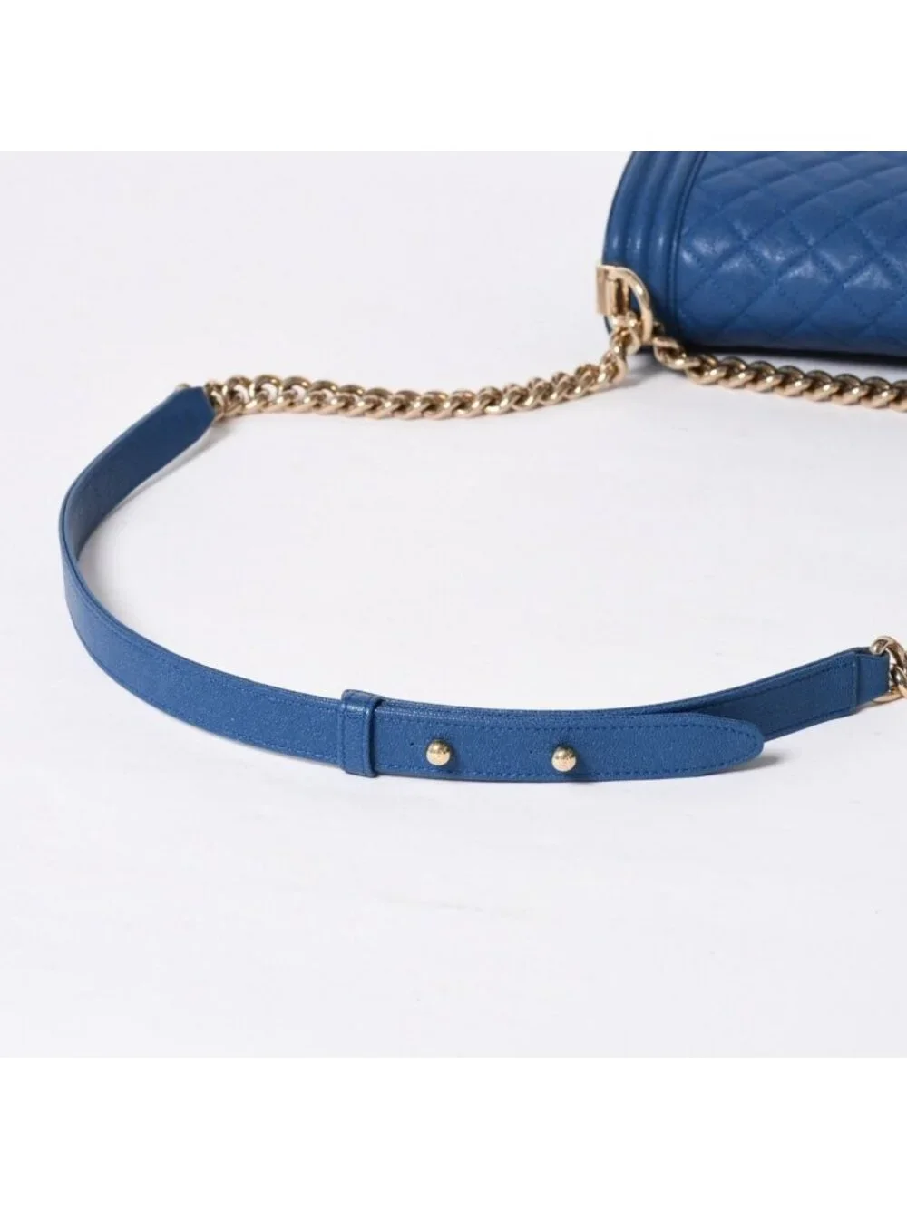 Chanel Boy 25 Chain Shoulder Bag CC Logo Caviar Leather Blue